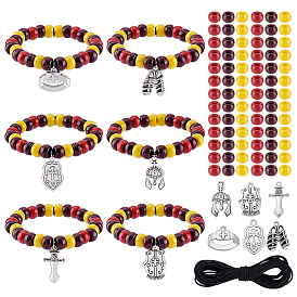 Наборы для изготовления эластичных браслетов своими руками, в том числе пластиковые бусины, Подвески из сплава , эластичный шнур круглого