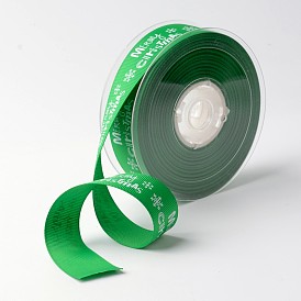Merry Christmas with Snowflake Polyester Grosgrain Ribbon for Christmas, 1 inch(25mm), about 100yards/roll(91.44m/roll)