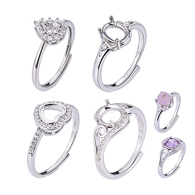 4шт. 4 стили латунные стразы регулируемые кольцевые компоненты, Настройки колодки кольцо, сердце, каплевидный и овальный