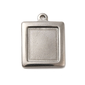 304 Stainless Steel Pendant Cabochon Settings, Rectangle Charm