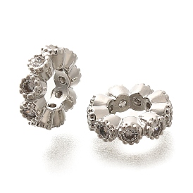 Стойка покрытие латунь микро паве прозрачный кубический цирконий европейские бусины, бусины с большим отверстием, долговечный, без свинца и без кадмия, цветок