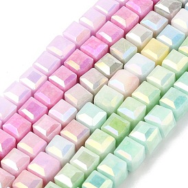 Гальванические непрозрачные стеклянные бусины, кубические, граненые