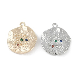 Brass Micro Pave Cubic Zirconia Pendants, Flat Round