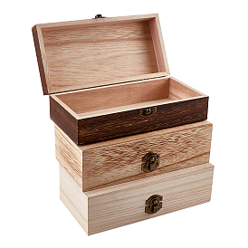 Wooden Storage Boxes, Jewelry Boxes, with Metal Clasps, Rectangle