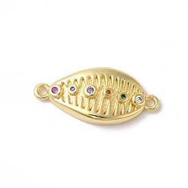 Rack Plating Brass Pave Colorful Cubic Zirconia Shell Shaped Connector Charms, Long-Lasting Plated, Cadmium Free & Lead Free