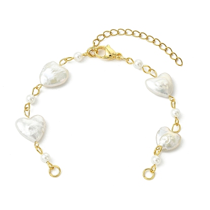 Изготовление браслета из натуральных барочных жемчужин кеши в форме сердца и ракушек с жемчужными звеньями., белые