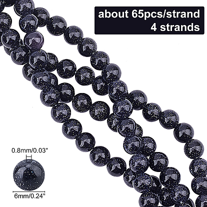 CHGCRAFT 4 Strands Synthetic Blue Goldstone Beads Strands, Round