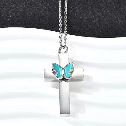 304 эмалированная бабочка из нержавеющей стали крест-подвеска урна для пепла ожерелья, глубокое синее небо