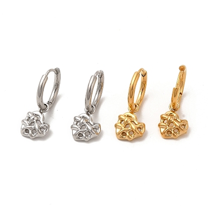 304 Stainless Steel Heart Dangle Hoop Earring & Pendant Nacklace, Jewelry Set for Women