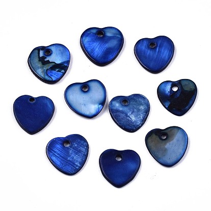 Natural Freshwater Shell Charms, Dyed, Heart