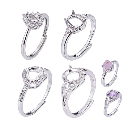 4шт. 4 стили латунные стразы регулируемые кольцевые компоненты, Настройки колодки кольцо, сердце, каплевидный и овальный