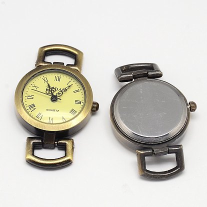 Vintage Roman Watch Face Alloy Flat Round Watch Head Watch Asscessory, 48x28x9mm, Hole: 10x5mm
