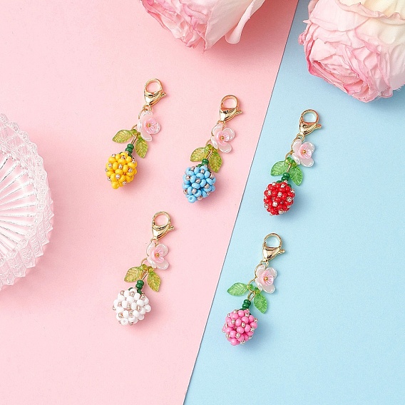 Подвеска в виде цветочного бутона, стеклянный жемчуг и бисер, с акриловыми подвесками и 304 застежками-карабами из нержавеющей стали.