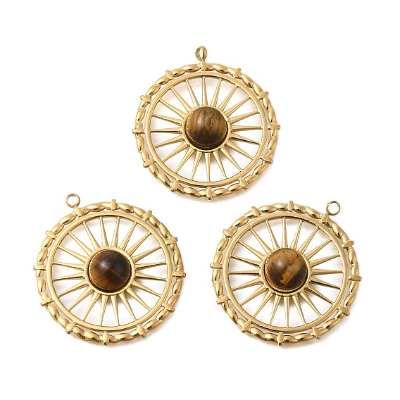 Вакуумное покрытие pvd 201 подвески из нержавеющей стали, с натуральным тигровый глаз, плоско-круглые