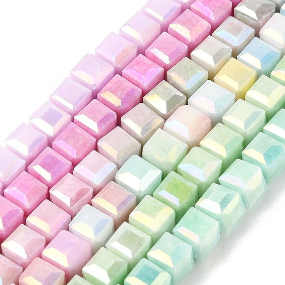 Гальванические непрозрачные стеклянные бусины, кубические, граненые