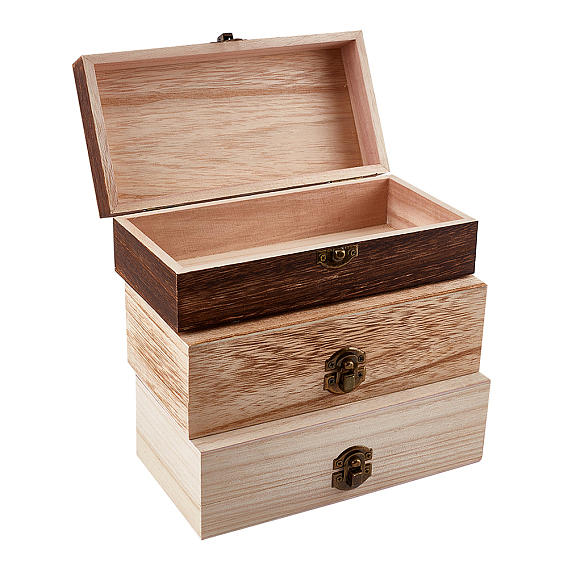 Wooden Storage Boxes, Jewelry Boxes, with Metal Clasps, Rectangle