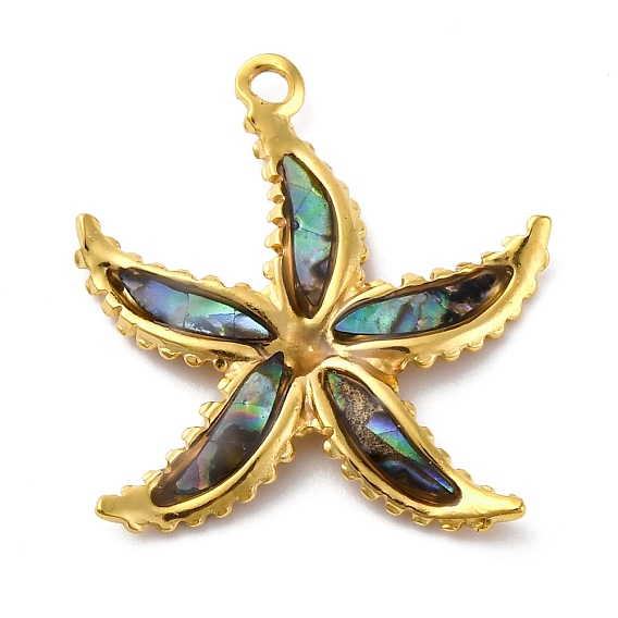 304 подвески из нержавеющей стали с натуральными ракушками пауа/абалона, прелести морская звезда, вакуумное покрытие pvd