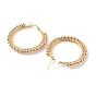 304 Stainless Steel Beaded Hoop Earrings, Hypoallergenic Earrings, with Brass Round Beads