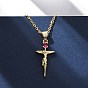 Религия латунный паве темно-розовый кубический цирконий крест кулон ожерелья Иисус