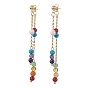 Natural Mixed Stone Ear Studs, with 304 Stainless Steel Cable Chains, Round, Stud Earrings