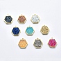 Druzy Resin Charms, with Golden Tone Brass Findings, Hexagon