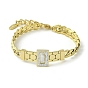 Natural Shell & Cubic Zirconia Rectangle Link Bracelet, with 304 Stainless Steel Chains