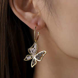 Trendy C-shaped letter earrings butterfly full diamond earrings fashion sexy high-end diamond earrings female