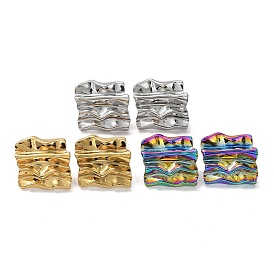 Ion Plating(IP) 304 Stainless Steel Textured Square Ear Studs for Women