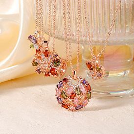 Brass Colorful Rhinestone Pendant Necklaces for Women, Fashionable and Versatile, Rose Gold