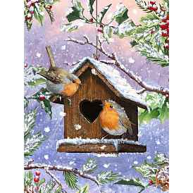 Christmas Bird House & Holly Leaf DIY Diamond Painting Kit, Including Resin Rhinestones Bag, Diamond Sticky Pen, Tray Plate and Glue Clay