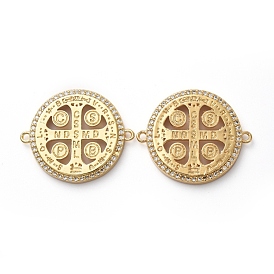 Золотые тона латунь микропаве из кубического циркония, плоский круг с крестом и словом