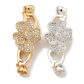 Brass Micro Pave Clear Cubic Zirconia Fold Over Clasps, Flower