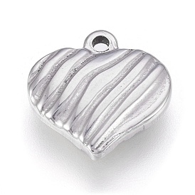 304 Stainless Steel Pendants, Heart with Corrugated