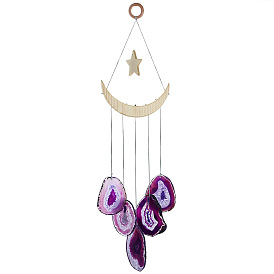 Log carving star crescent moon natural agate piece wind chime hanging decoration niche creative natural agate piece craft wind chime