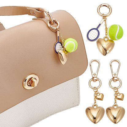 4 шт. 2 стили ракетки для бадминтона, эмалированный сплав и сердце, пластик CCB и ткань, теннисные подвески, с поворотными застежками и пружинными кольцами