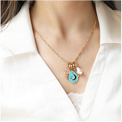 Ожерелья с подвесками в виде креста, капли и сердца из цинкового сплава с эмалью и хрустальными стразами для женщин, золотые