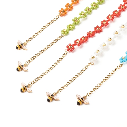 Crystal Flower and Enamel Bee Necklace in Gold