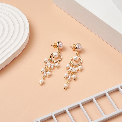 Boucles d'oreilles lustre à pampilles et perles de coquillage, bijoux en laiton pour femmes
