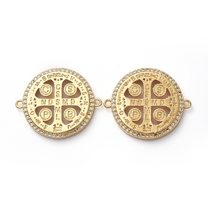 Золотые тона латунь микропаве из кубического циркония, плоский круг с крестом и словом