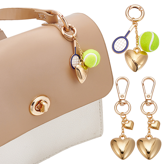 4 шт. 2 стили ракетки для бадминтона, эмалированный сплав и сердце, пластик CCB и ткань, теннисные подвески, с поворотными застежками и пружинными кольцами