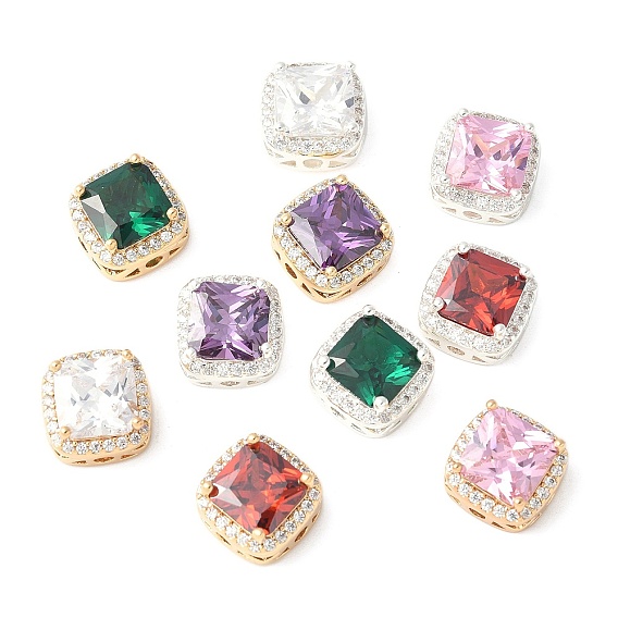 Латунные микро проложить кубического циркония бусы, без кадмия, без никеля и без свинца, квадратный