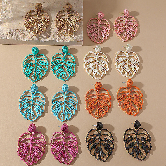 Серьги-гвоздики из железной рафии, лист, золотой свет, с 316 штифтов из нержавеющей стали