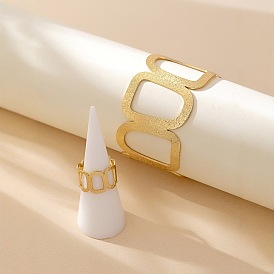 Комплекты из полых прямоугольных железных браслетов-манжет и колец-манжет для женщин