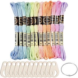 12 мотки 6-слойная полиэфирная нить для вышивания, с 12деревянным органайзером для ниток для вышивания и 1пластиковыми кольцами для переплета