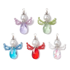 Стеклянные подвески, ангельские прелести, со стеклянной жемчужной бусиной и 304 шовными бусинами из нержавеющей стали и петлей, граненые