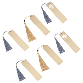 Unicraftale Brass Brushed Blank Bookmarks, with Chinese Tassel Pendant Decoration & Filigree Flower Pattern & Chinese Poems