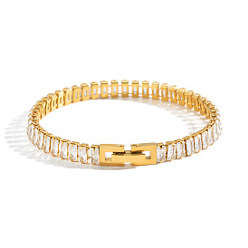 304 Acero inoxidable pavé transparente 3 Pulseras de tenis rectangulares con circonitas cúbicas para mujer