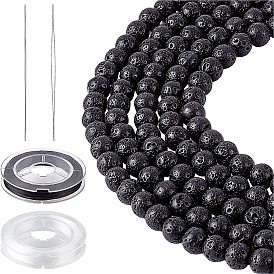 DIY Jewelry Kits, with Natural Lava Rock Beads Strands, Strong Stretchy Beading Elastic Thread and Stainless Steel Big Eye Beading Needles