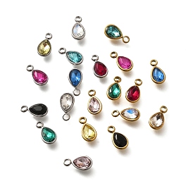 304 подвески из нержавеющей стали, со стразами, реальный 18 k позолоченный, ионное покрытие (ip), слеза