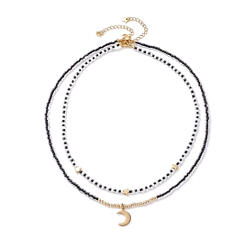 Ensemble de colliers pendentif étoile et lune pour adolescente femme, colliers de perles de rocaille en verre cristal clair, or